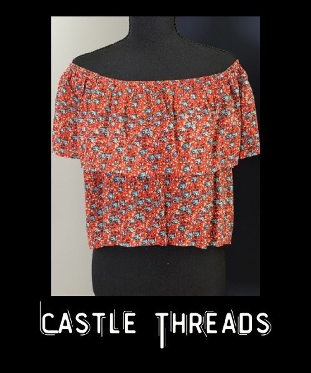Women Mink Pink Red Floral Print Off Shoulder Flowy Top Size XS